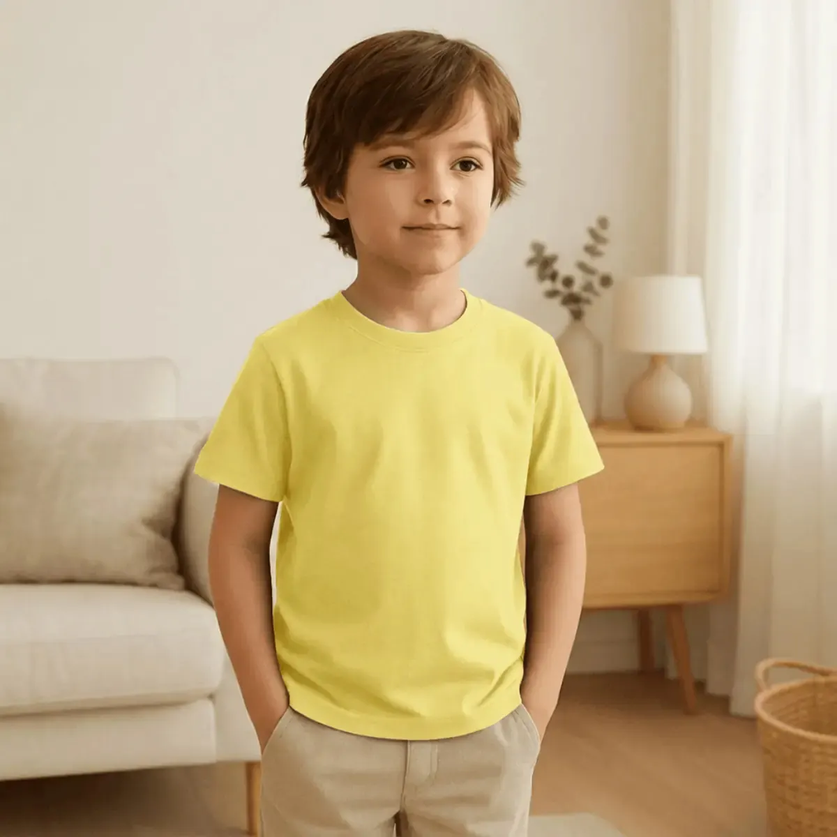 Menino com camiseta Malwee amarela